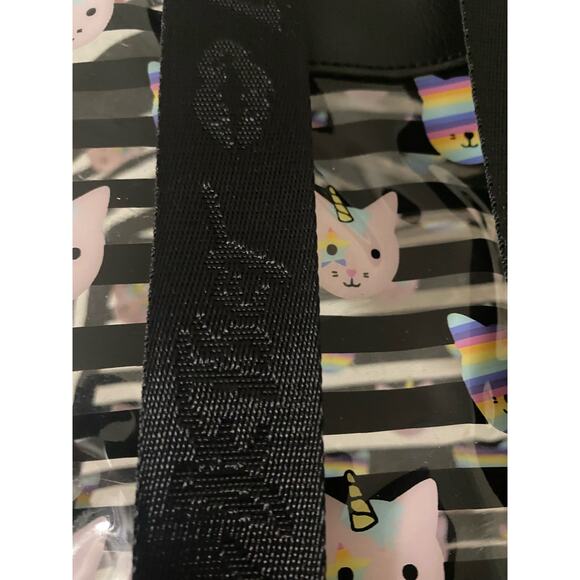 LUV BETSEY JOHNSON Kitty Unicorn Lg Black Striped Clear Backpack NWOT - Picture 7 of 9
